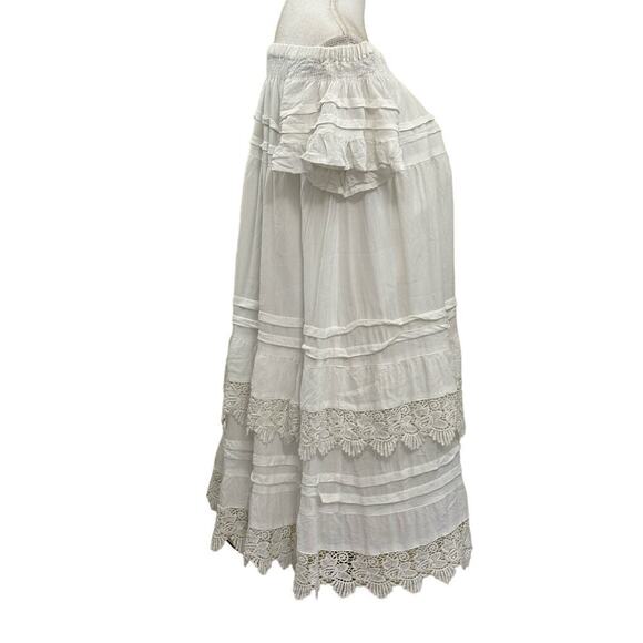 Vasna white rayon crepe babydoll dress, medium, flowy, feminine, romantic, soft - Picture 2 of 5